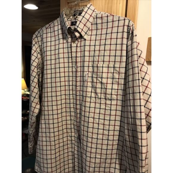 Façonnable Men’s 14.5 Beige Red Blue Check Long Sleeve Button Down Cotton Shirt - Picture 6 of 12